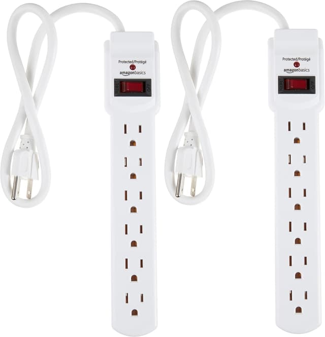 Amazon Basics 6-Outlet Surge Protector Power Strip (2-Pack)